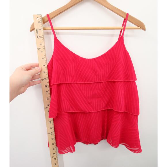 Anthropologie Amadi Top Hot Pink Ruffle Textured Lined Preppy Flowy Scoop Neck - Picture 6 of 11